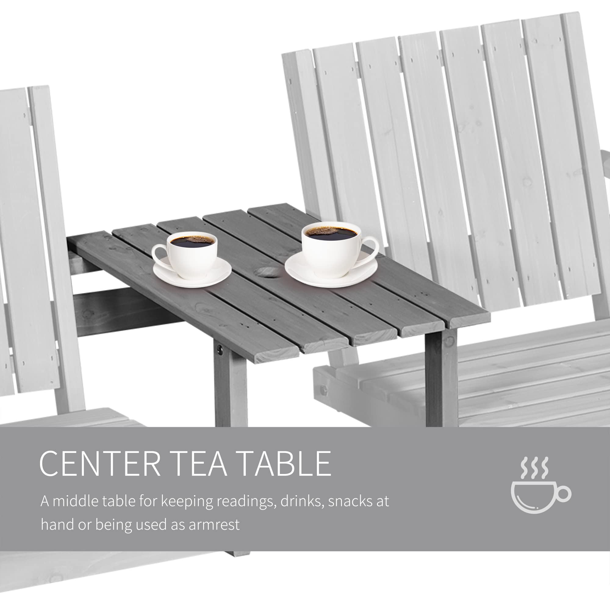 Outsunny Wooden Garden Loveseat, 2-Seater Garden Chair with Table & Parasol Hole, Outdoor Bench for Porch Patio, Grey - Image 5