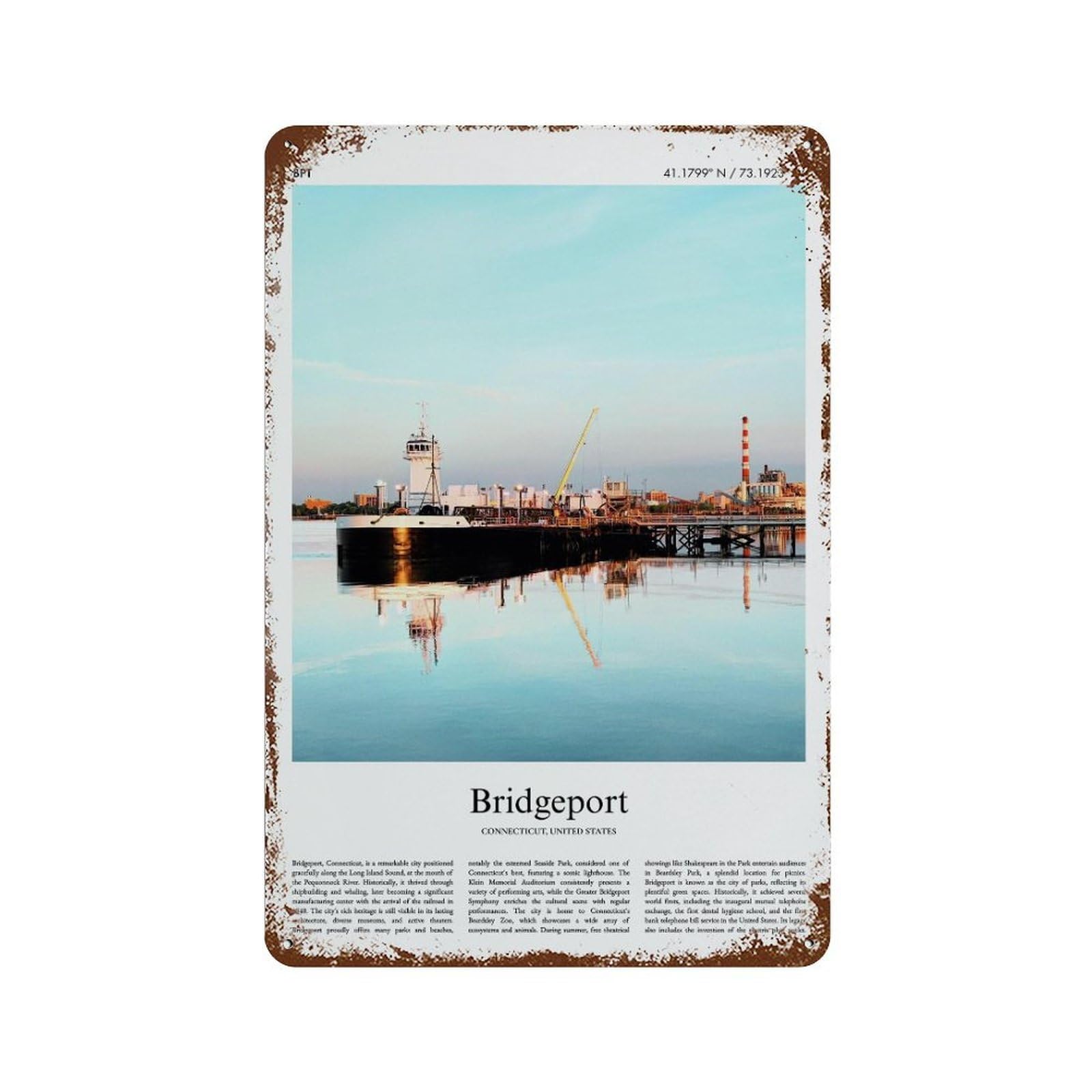 xiaoxiaoshen Bridgeport Connecticut, United States, USA City Scenery Wall Decor Art Metal Tin Poster Modern Home Decor Art Home Bar Shop Decorations Vintage Sign 30x20cm