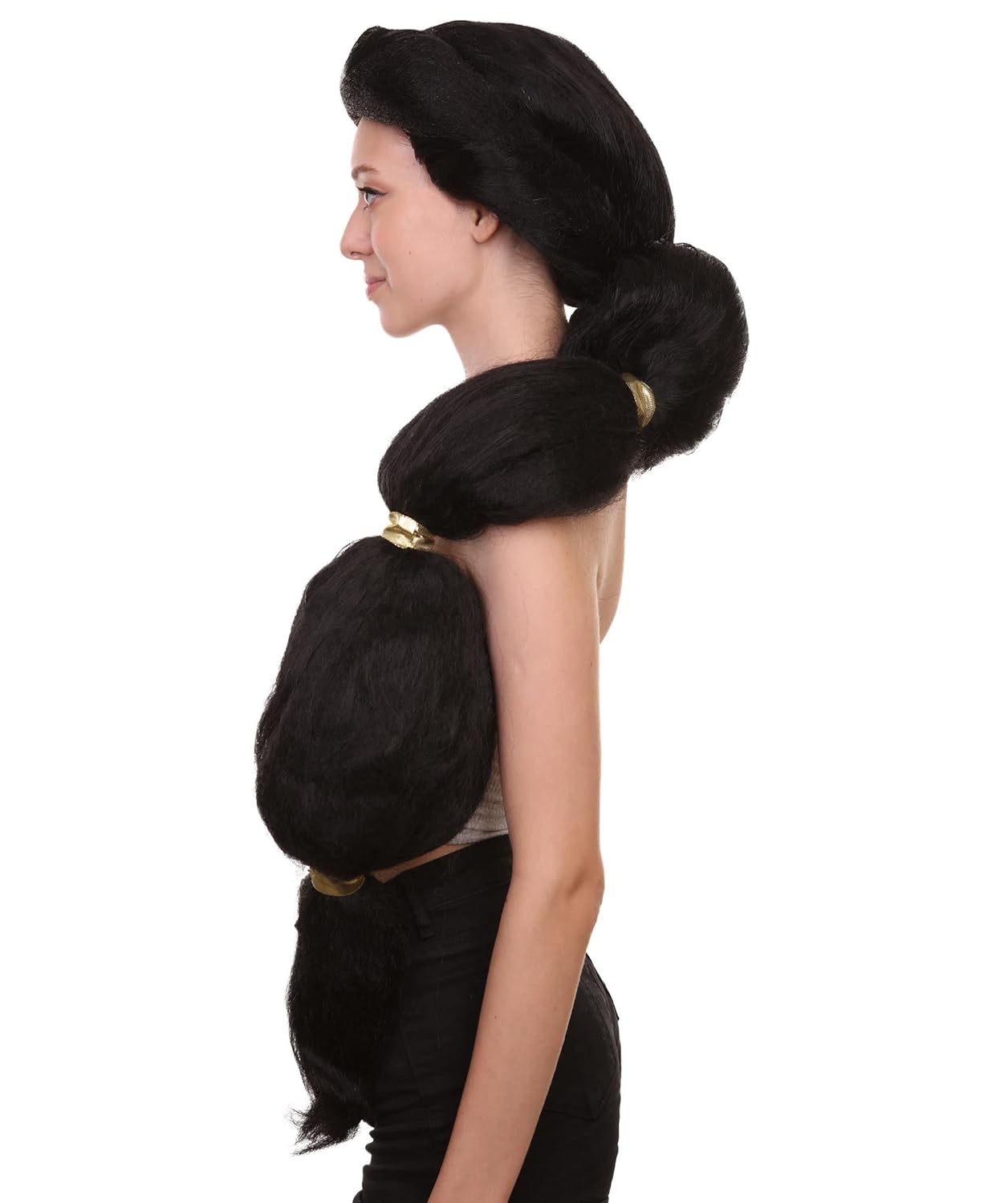HPO Long Black Arabian Princess Deluxe Wig - Adult Harem Desert Queen Wigs | Middle East Fairy Halloween Cosplay Costume Accessory (HW-3901)