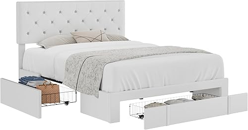 Miniatura 37 de VECELO Base de cama de tamaño individual, plataforma tapizada con cabecera ajustable de diamante, soporte de listones de madera, no necesita somier,