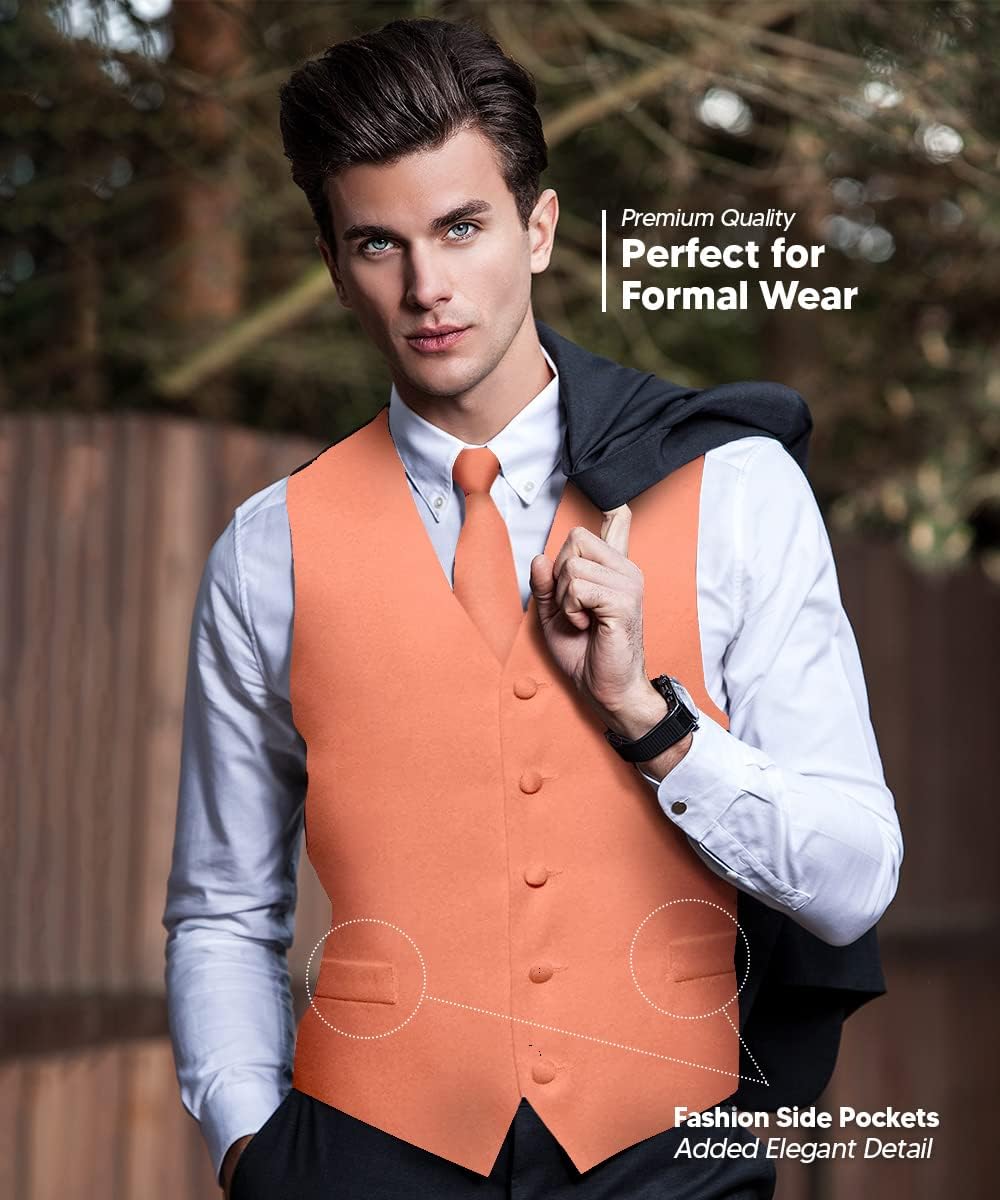 Solid Color Satin Suit Vest for Men Set of 4 - Vest, Tie, Bow Tie & Pocket Square (Black Back)