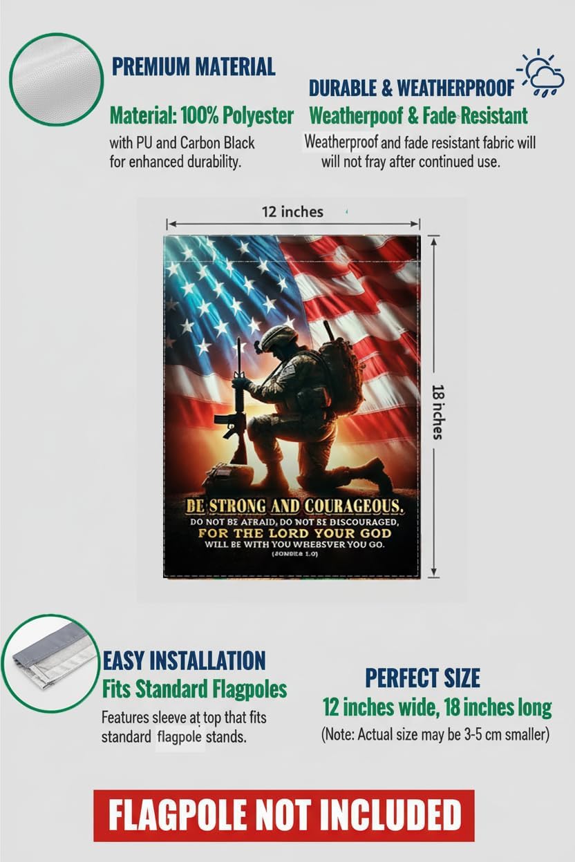 Christian Military Praying Soldier Garden Flag 12x18 In Doublesided Joshua 1:9 Bible Verse Outdoor Decor Veterans Day Memorial Day Faith Tribute for US Military - Image 2