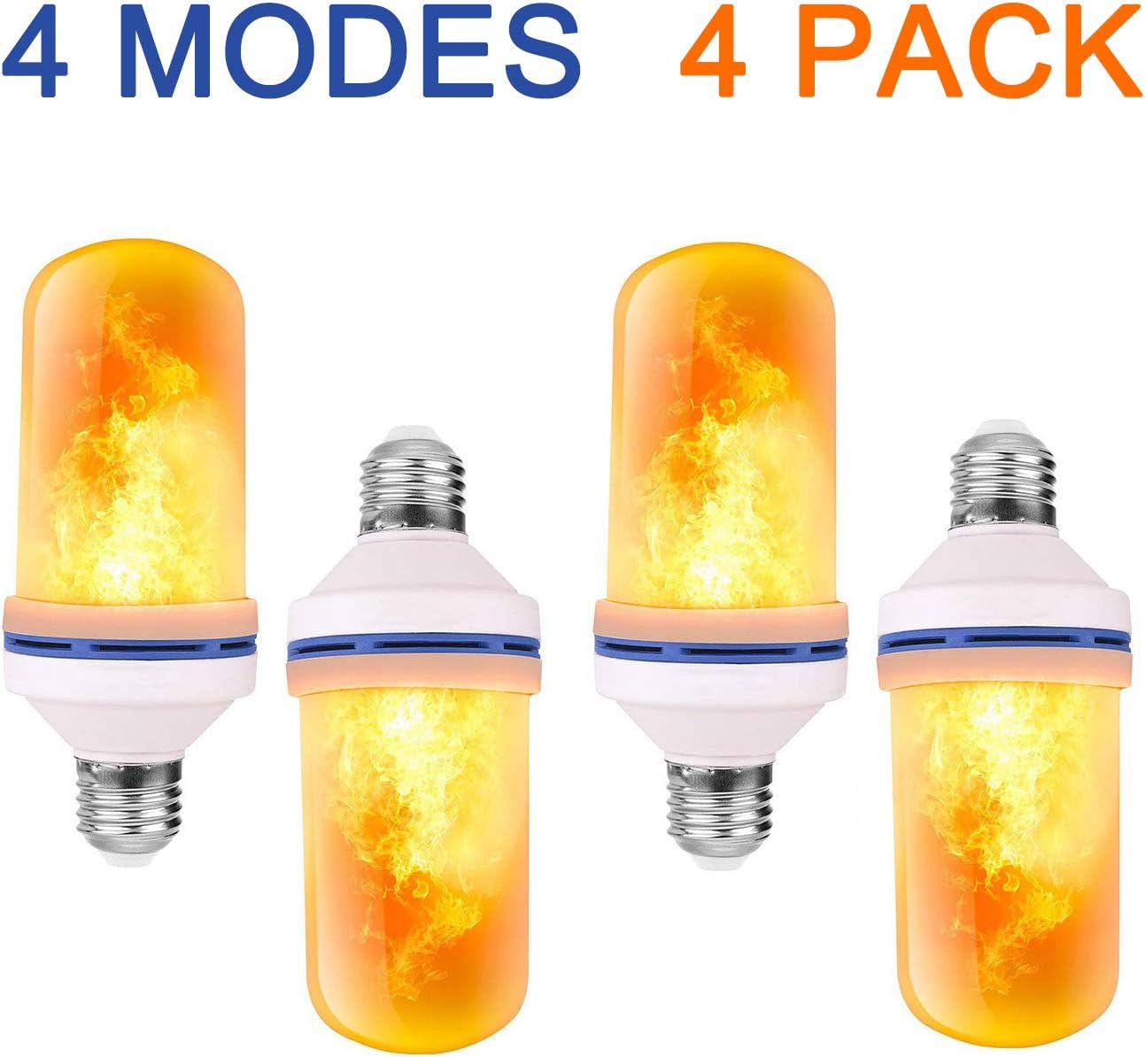 LED Flame Effect Fire Light Bulbs with Upside Down Effect Simulated Decorative Flickering Light Atmosphere Lighting Flaming Lamp Flame Bulb for Christmas Home/Hotel/Bar Party Decoration (4 Pack)