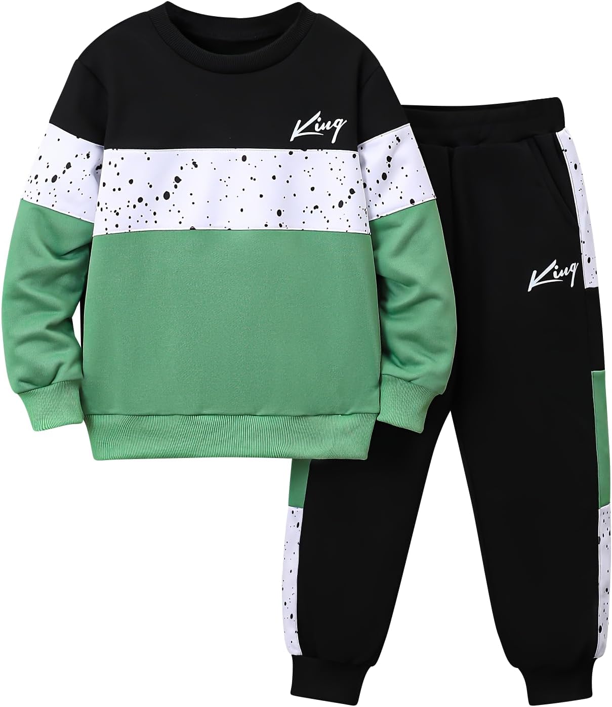 Jolyshlid Boys 2 Piece Pants Set Long Sleeve Color Block Sweatshirt Pullover Tops and Sweat Pants Fall Winter Outfits 4-12Y