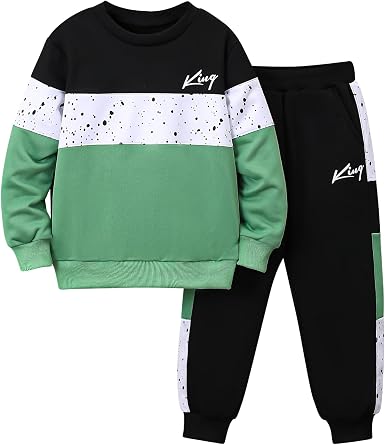 Boys 2 Piece Pants Set Color Block Sweatshirt Sweat Pants 4-12Y
