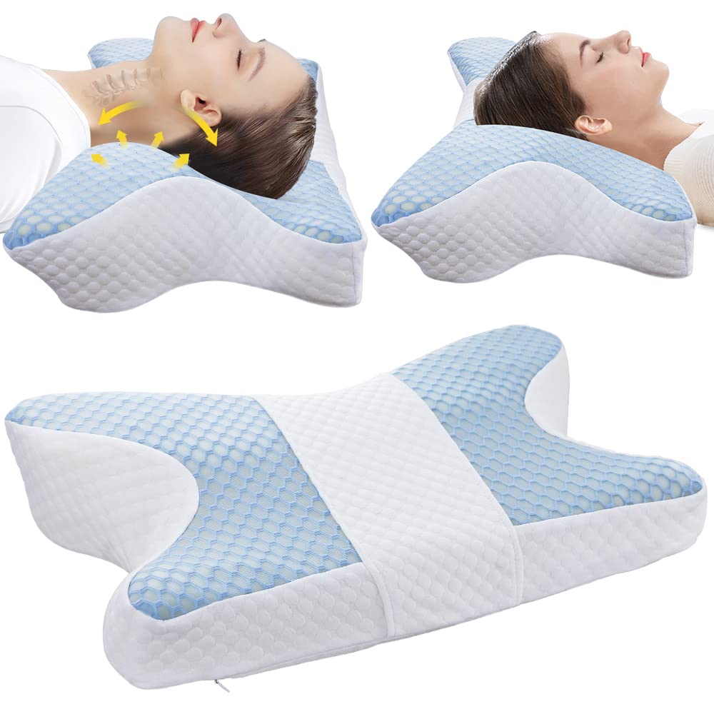 Memory Foam Cervical Neck Pillow，Neck Support Pillow for Shoulder and Neck Pain Relief, Adjustable Orthopedic Bed Pillow for Sleeping, Contour Support for Side Back Stomach Sleepers