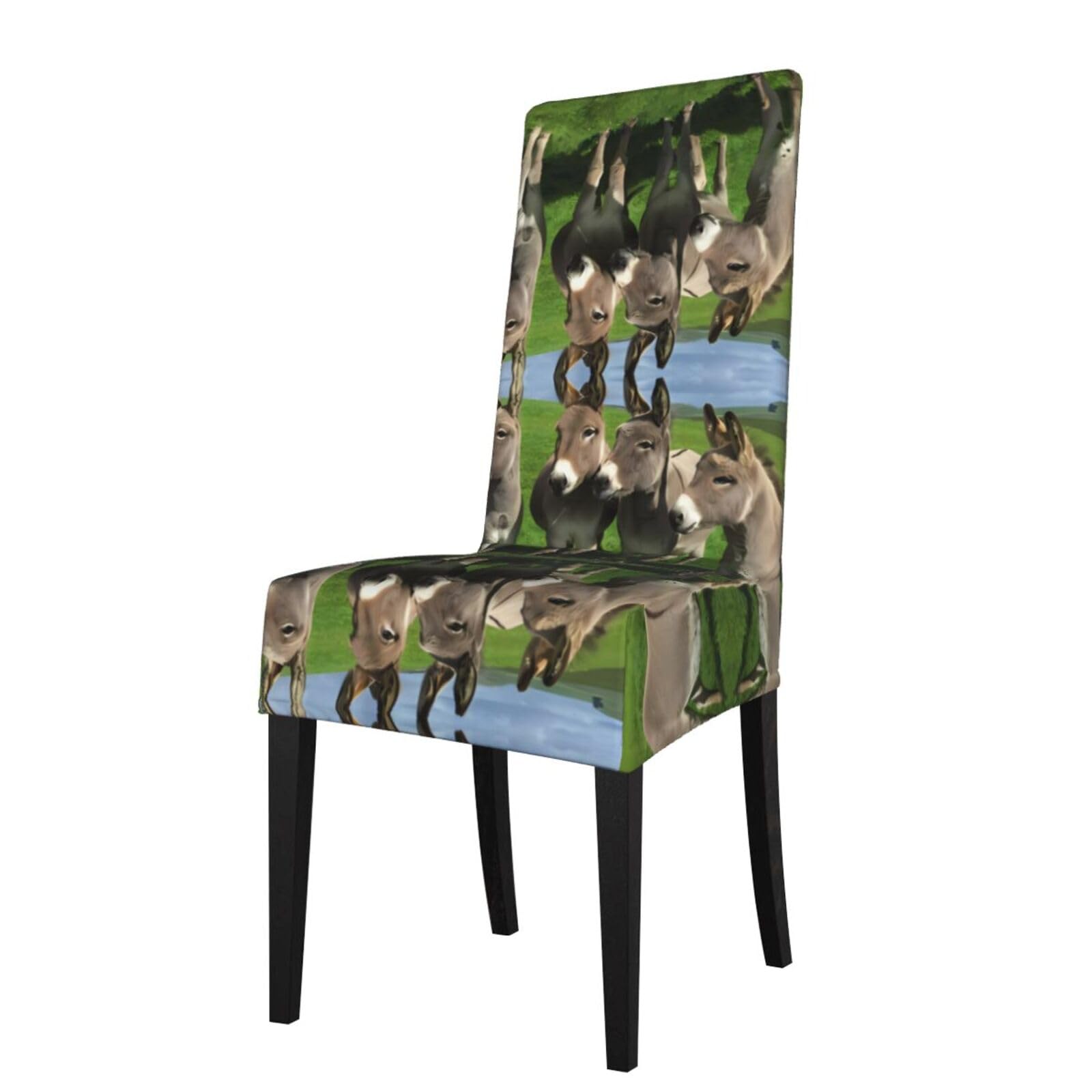 YYHHAOFA Donkey on green meadow Prints Dining Chair Throws - Stretchable Polyester-Spandex Slipcovers for Refreshing Your Dining Room Decor