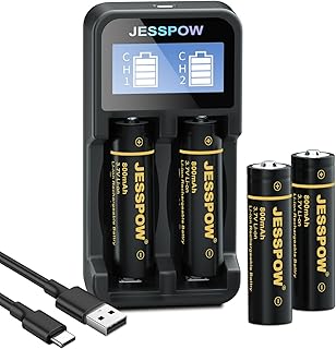 14500 Rechargeable Battery 800mAh Button Top 3.7 Volt Batteries for Headlamp Flashlight (4 Pack,14500 Battery+Charger)