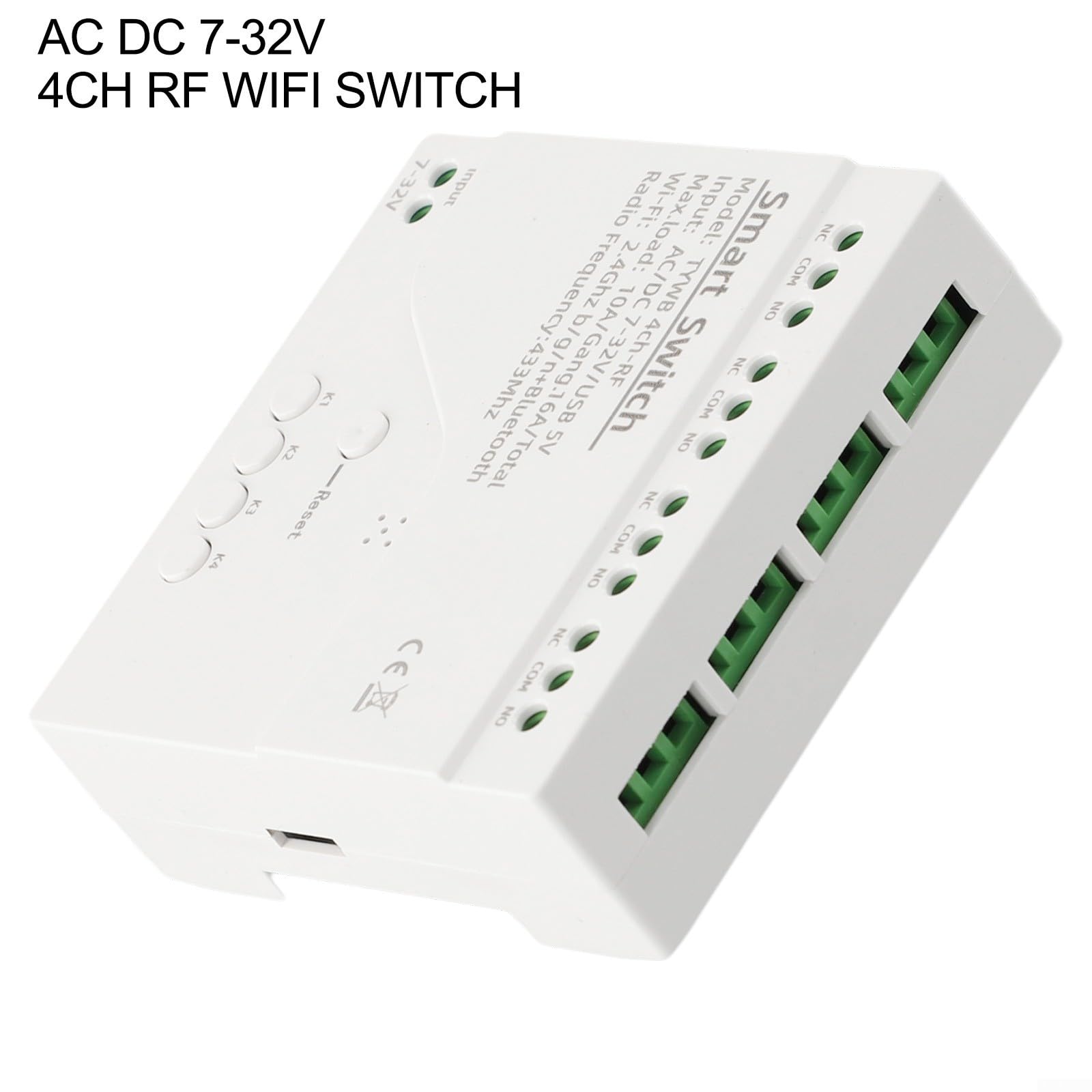 Interruptor de relé inalámbrico de 4 vías para interruptor de relé DC 5 – 32 V, autobloqueo con función de escritura para la aplicación Tuya Life, control remoto de 433 MHz, compatible con Google Home