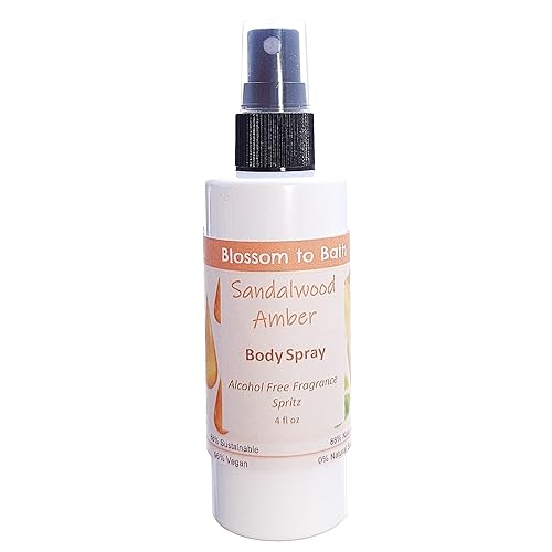 Blossom to Bath Spray corporal ámbar de sándalo (4 onzas)  Fragancia sin ftalatos  Energiza la piel con un aroma cálido amaderado