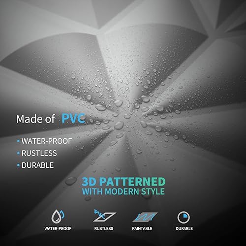 Miniatura 5 de Art3d Textures - Paneles de pared 3D para decoración de pared interior, paneles de pared decorativos de PVC de diamante blanco, paquete de 12