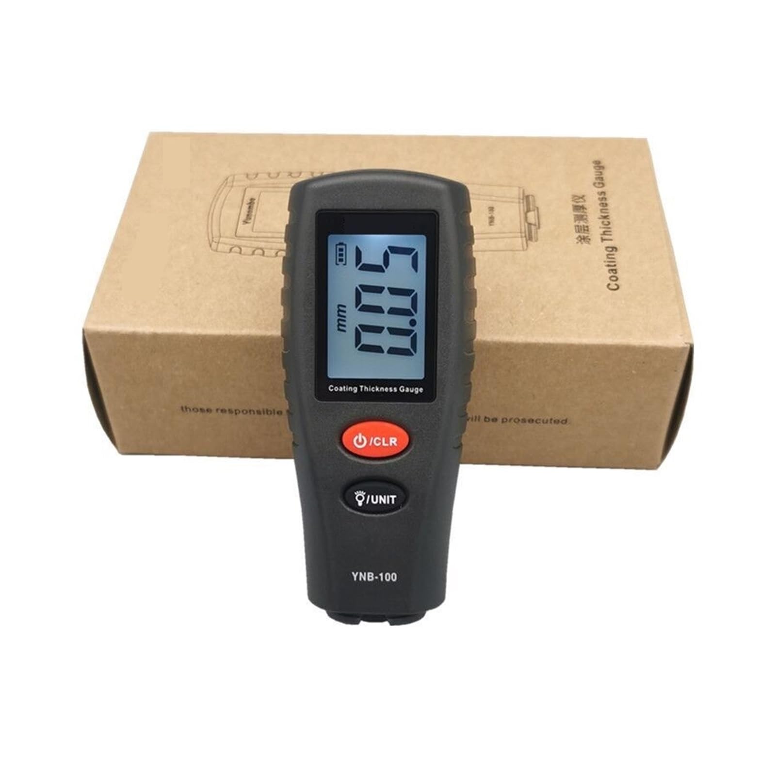 Cyfrowy podświetlany LCD Miernik grubości folii Tester lakieru samochodowego powłoki YNB-100 Dla początkujących majsterkowiczów(B100G with Battery)