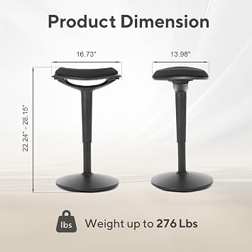 Nouhaus Standing Desk Stool, 22-28 Height Adjustable Swivel Desk Wobble Chair, Portable Tall Office Stools w/Rocking Motion, Foam-Padded Wobble Stool Adult for Office, Classroom(Ergo Poise, Black)