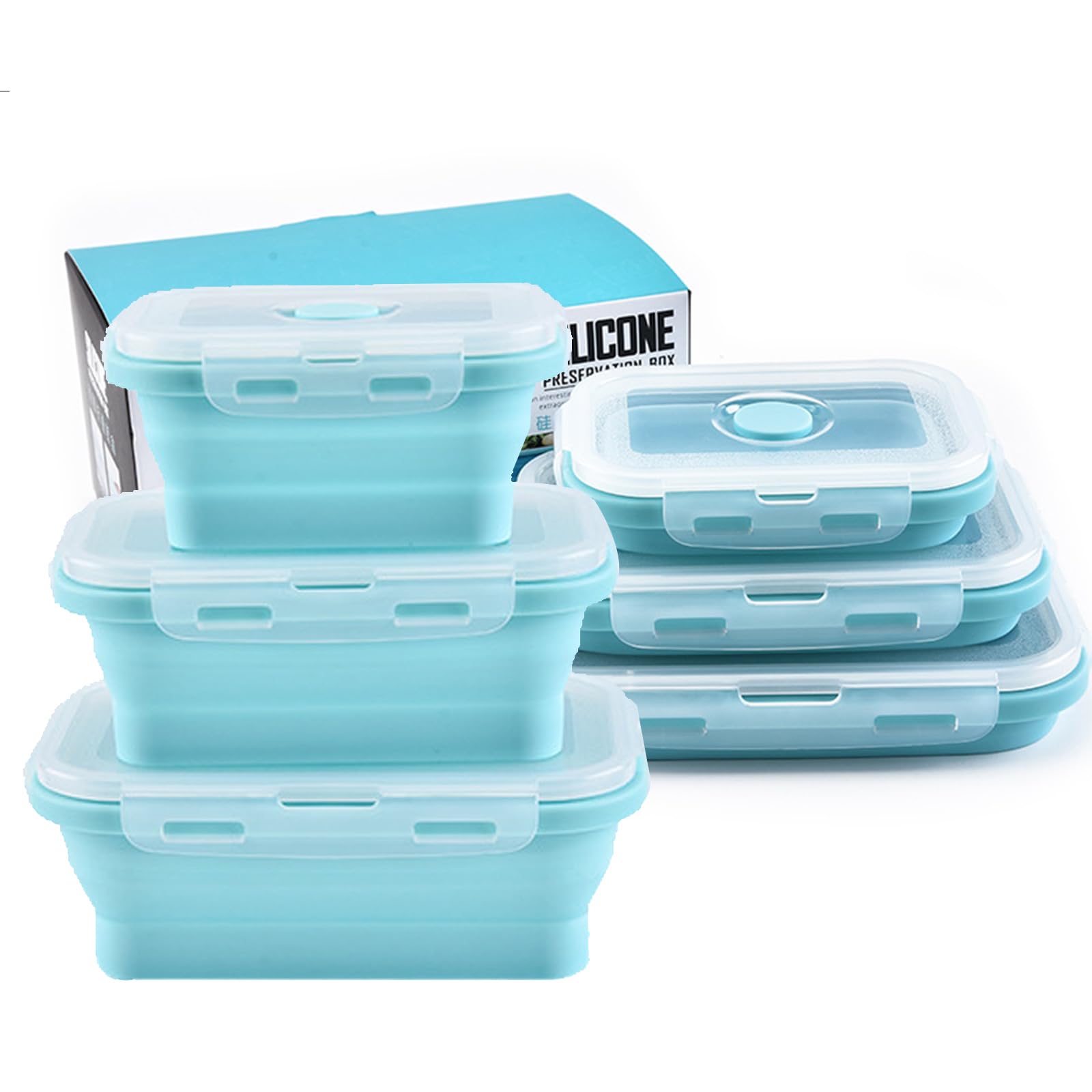 RoseFlower 3PCS Collapsible Bowl Sets, Portable Silicone Collapsible Bowls for Camping, Camping Dishes with Lids for for Microwave, Dishwasher, Freezer, Camping Bowls for Travel and Picnic(Blue)