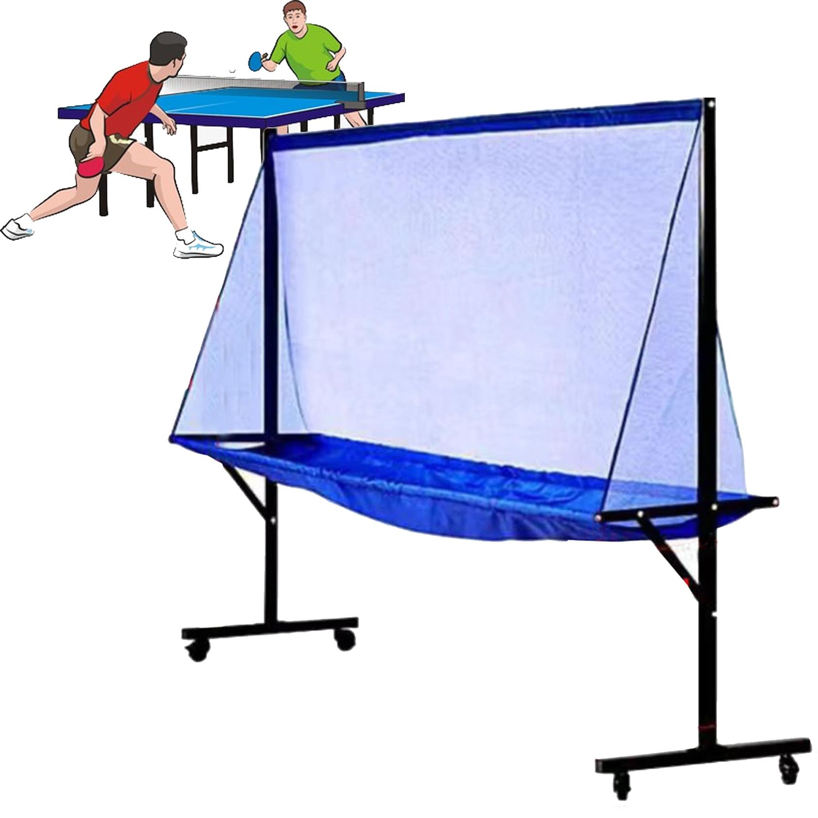 Rete di cattura palline da ping pong con ruote, rete pratica per tavoli da ping pong e robot, sistema di fissaggio e raccolta facile