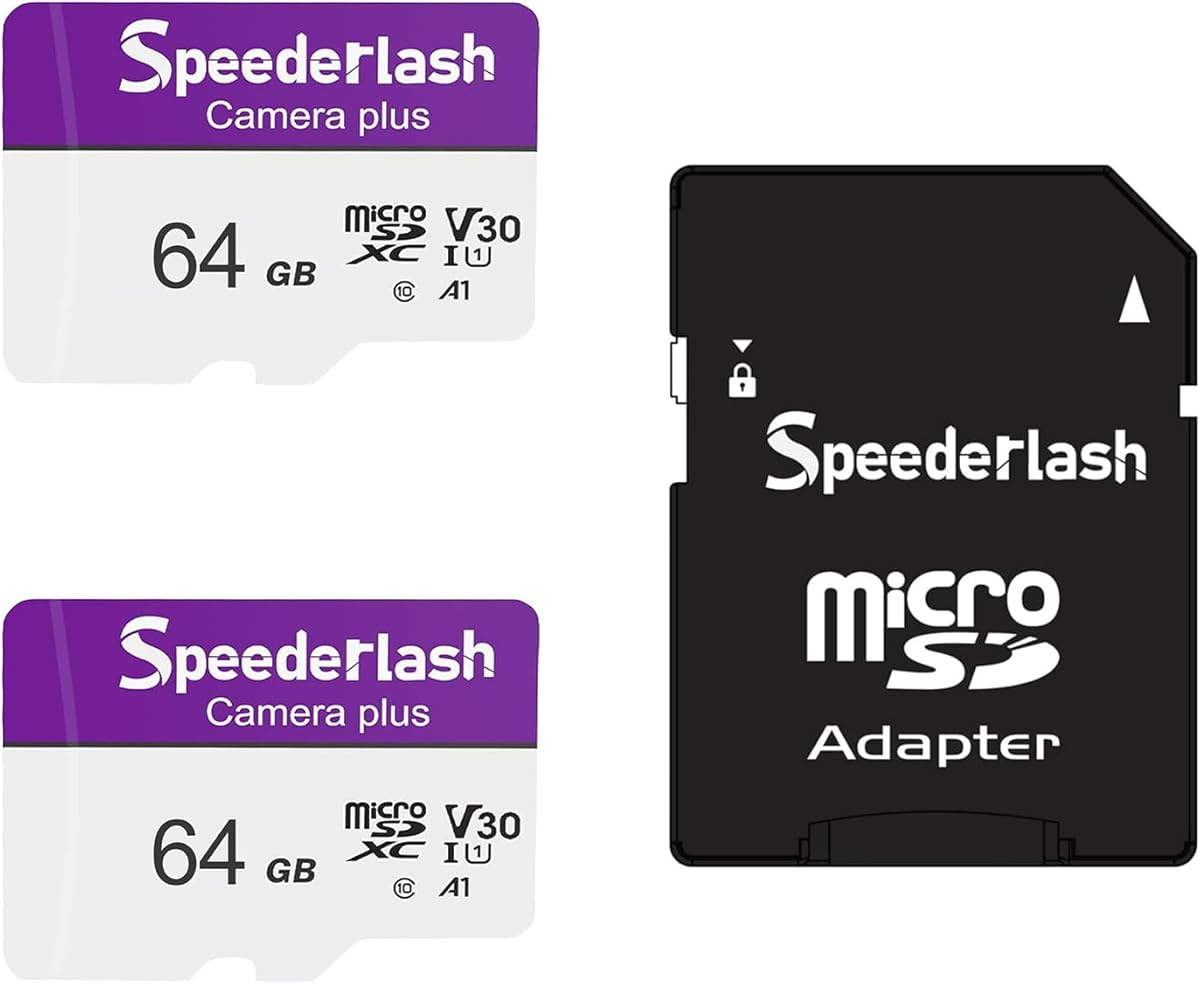 Micro SDXC Memory Card 64GB 2 Pack, Speederlash Camera Plus TF Card with Adapter, Up to 90MB/s Read Speed, 4K UHD&5K Video Support, U1 V30 A1 Rated, Waterproof, for Security Camera, Dashcam, Drones : Electronics