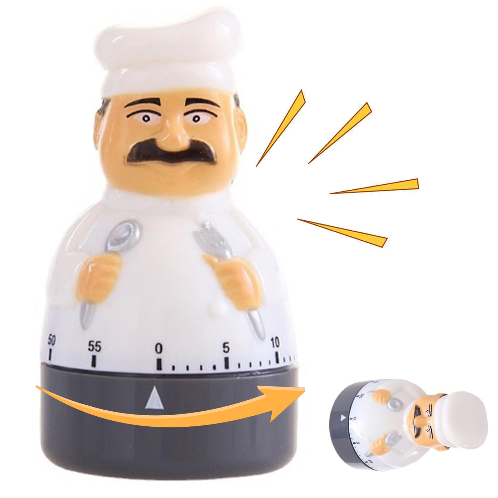 Syglawnd 1Pc Kitchen Timers For Cooking, Egg Timer 60 Minutes, Mechanical Kitchen Timer, Rotating For Cooking, Cute Chef Design Countdown With Alarm For Showering, Bathroom, Mechanical