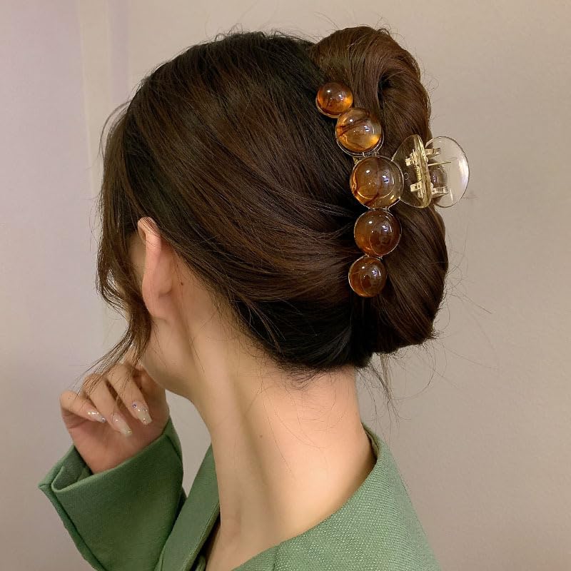 Pinza grande para el cabello con perlas color ámbar miniatura 7