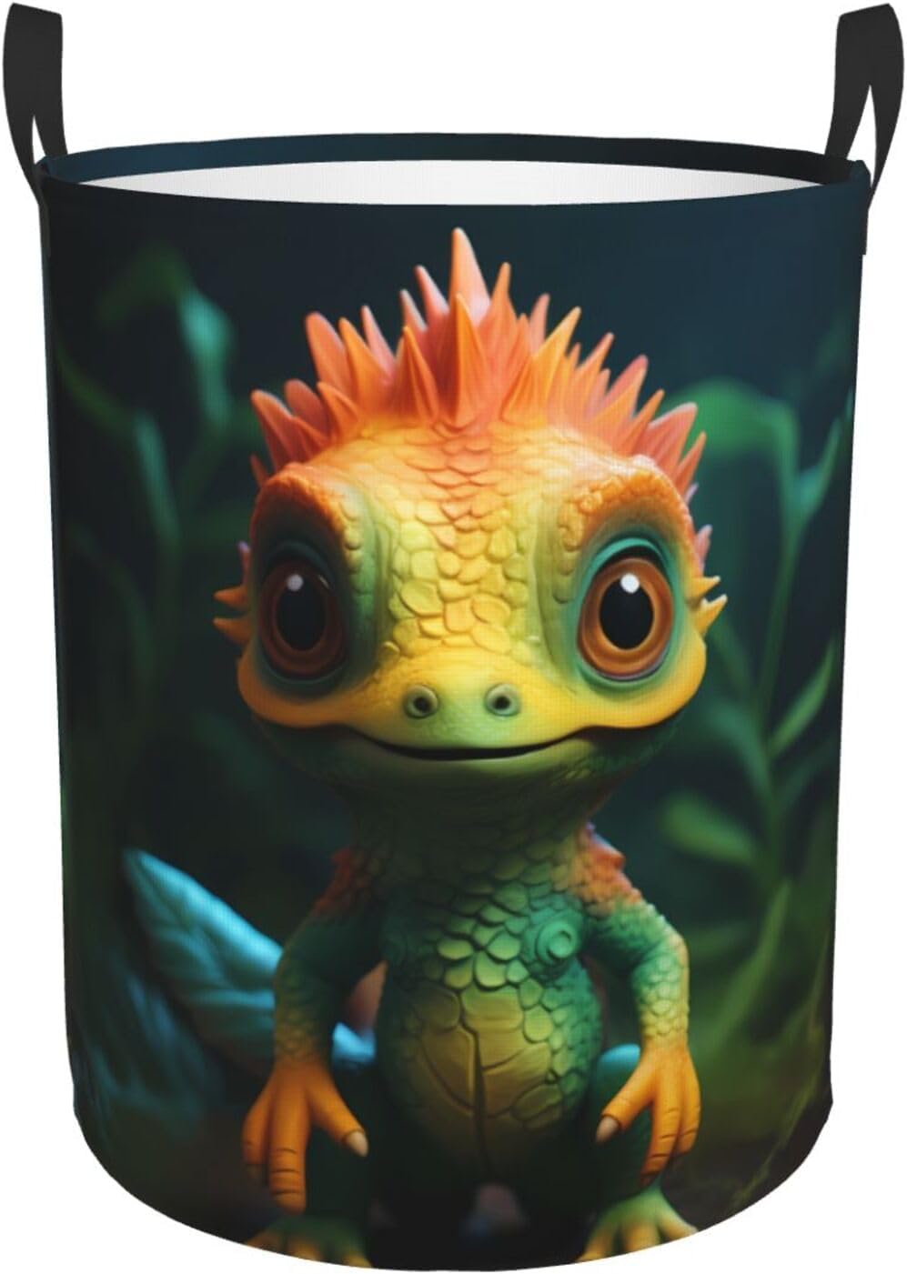 Cute dinosaur Round Single-layer Laundry Basket, Portable Storage Laundry Basket, Bedroom Clothes Storage Basket with Handle