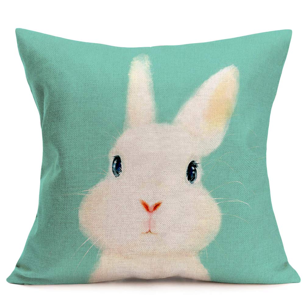 Tlovudori Throw Pillow Covers Cotton Linen Lovely Animals Rabbit Pillow Cover Home Decor Pillow Cases Cushion Cover for Sofa Couch 18 x 18 Inch (Rabbit)