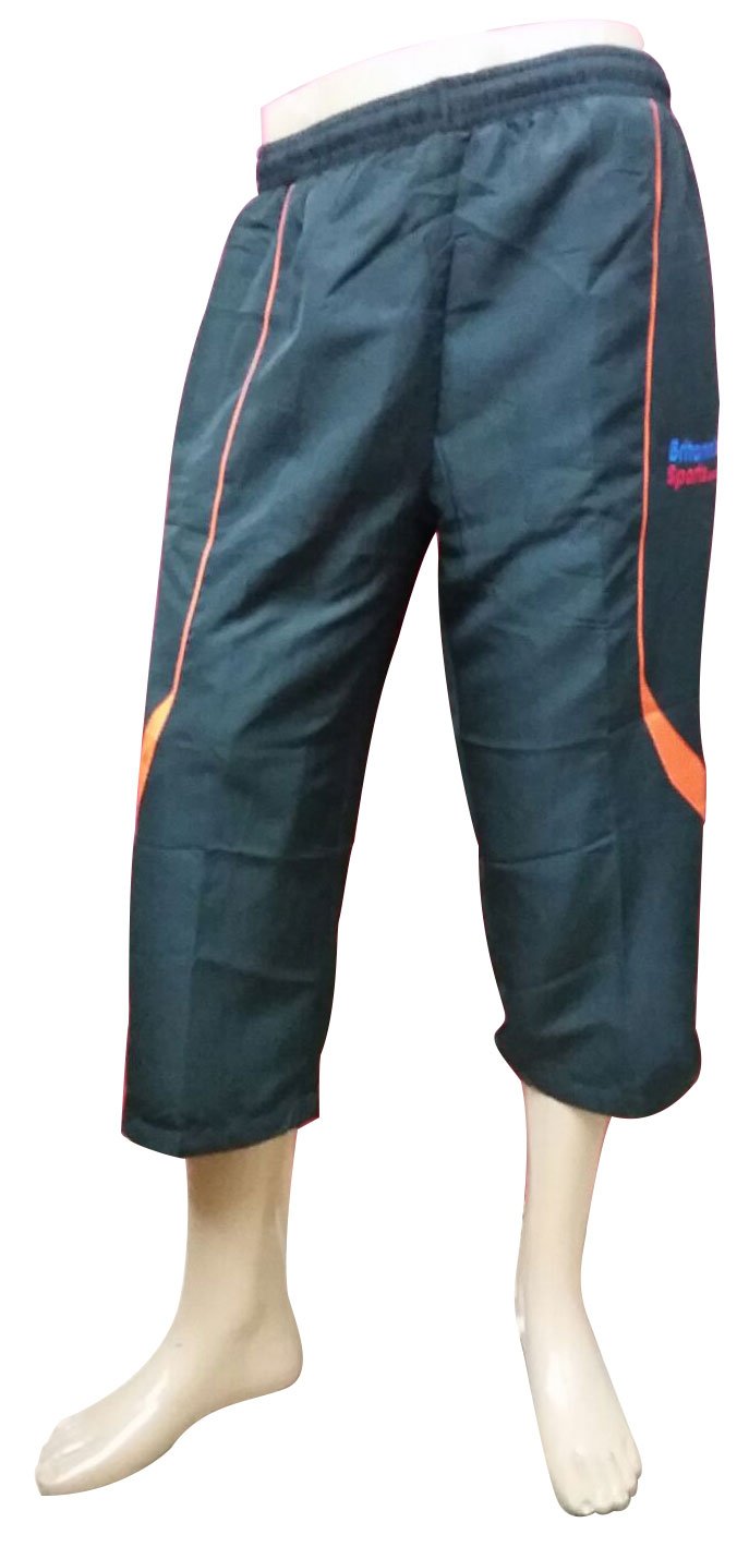 BritanniaSports Mens Long Shorts 3/4 Training Pants Trousers Three Quarter Trouser Black Orange Line ST1002