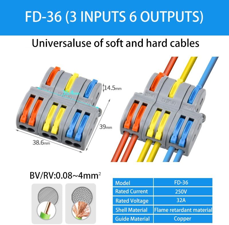 Quick Wire Conductor Connector Compact 2/3 Pin Splicing Push-inTerminal Block 1 in Multiple Out with Fixing Hole(FD-515)