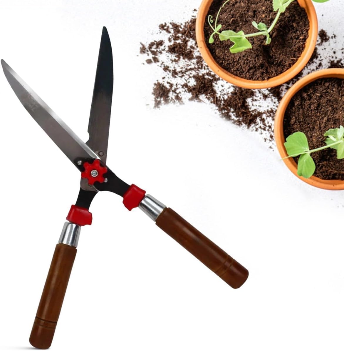 Cinagro Hedge Shears for Gardening (1 Pc, Metal Blade, Wooden Handle), Heavy Duty Hedge Pruner Shear Cutter & Plant Branch Cutter for Lawns or Garden, Garden Scissors for Cutting Plant Stem