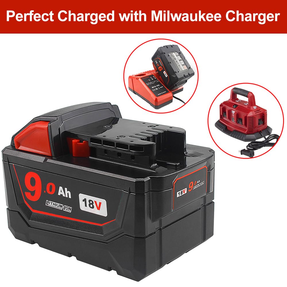 2 PCS m18 18V Battery Replacement for Milwaukee 9 Ah Battery Compatible with Milwaukee XC Cordless Power Tools Batteries (not Made in Milwaukee - 4