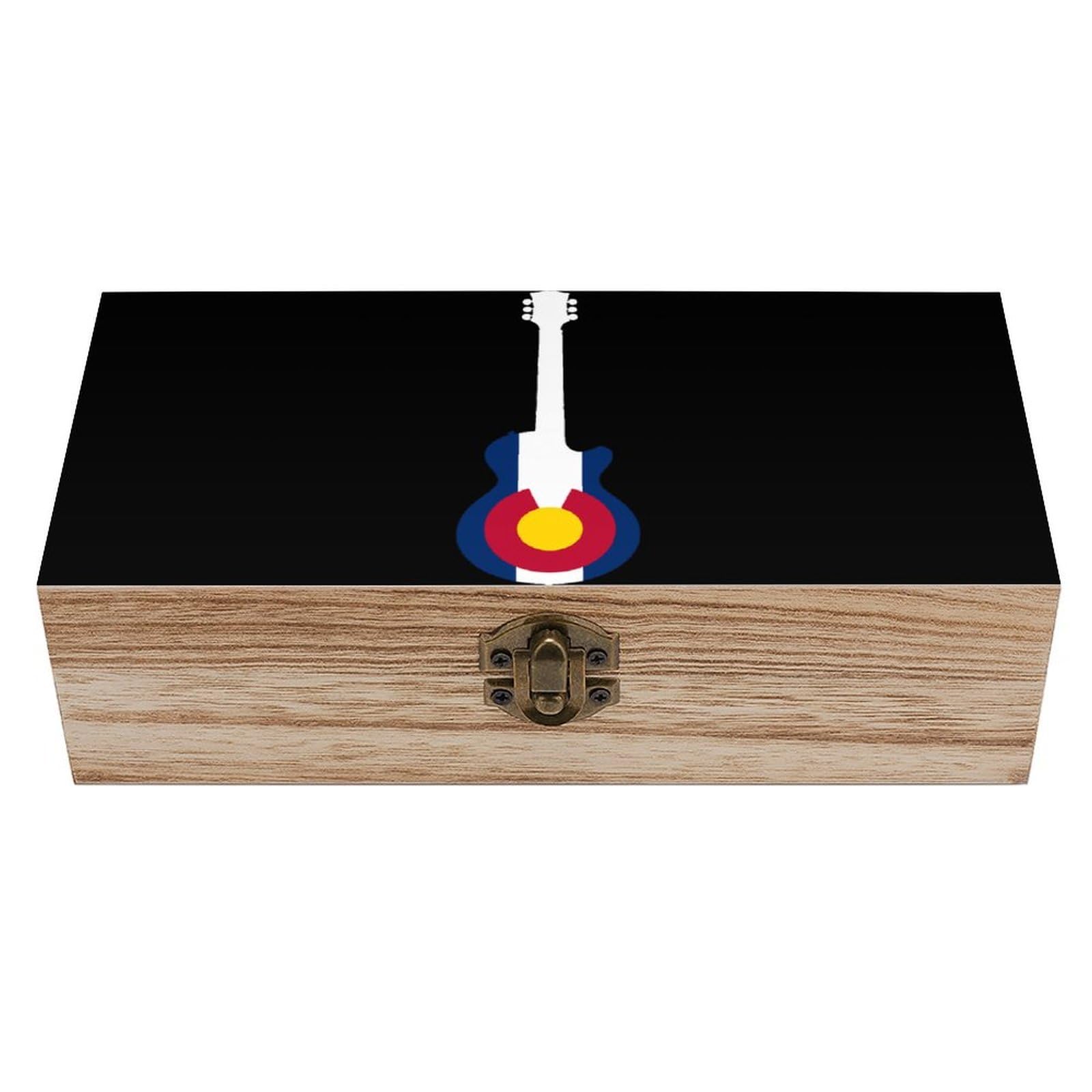 CGSBNGHA State Flag of Colorado Music Guitar Wooden Storage Boxes with Lid Memory Box Decorative Organiser for Office And Home