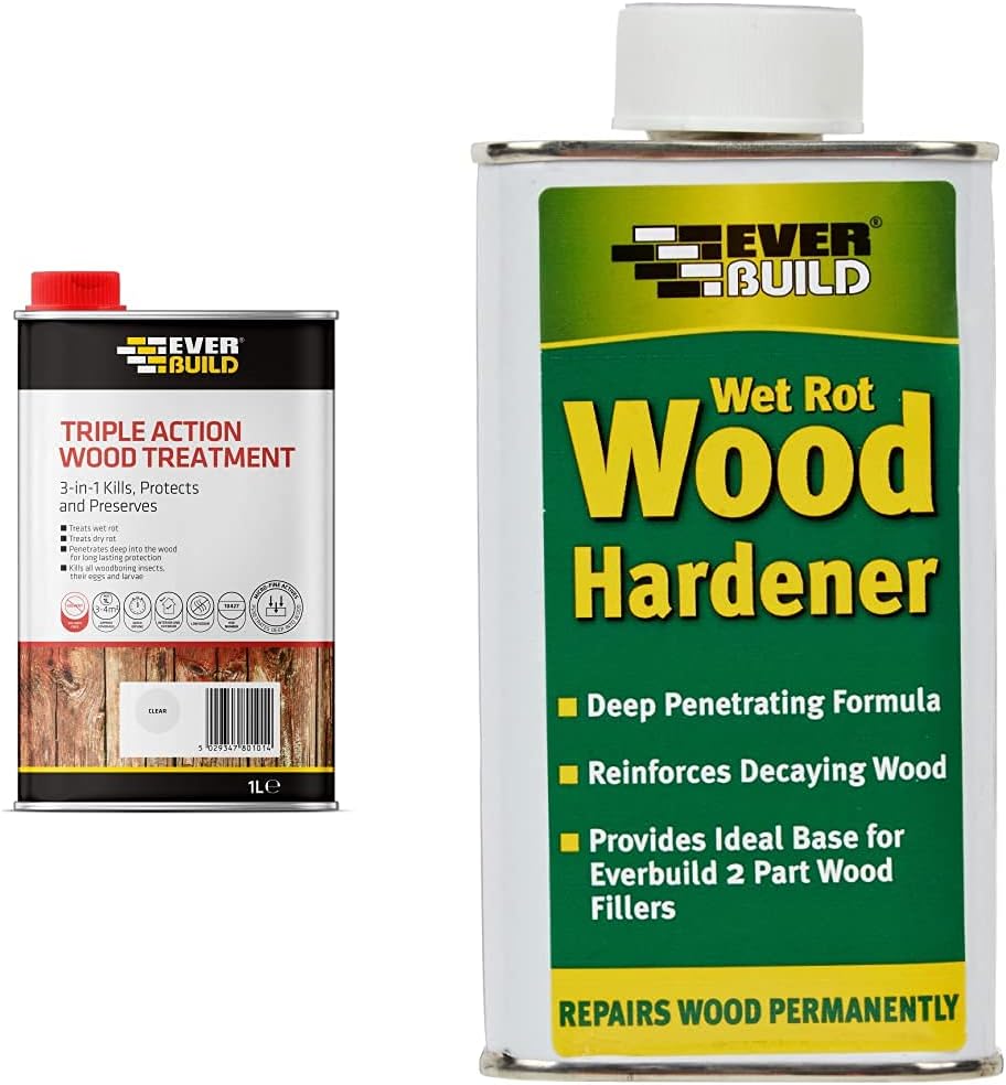 Everbuild Triple Action (Kills, Protects and Preserves) Wood Treatment, Clear, 1 Litre