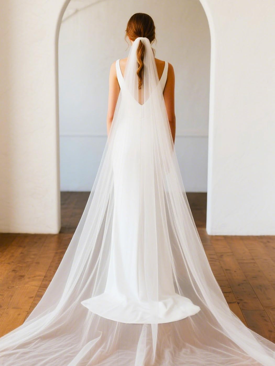 EASEDAILY Bride Wedding Veil Long Cathedral Chapel Length Veils 1 Tier Bridal Tulle Veil with Comb and Cut Edge - Image 4