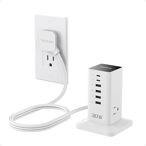 Miniatura 7 de Estación de Carga PD 100W, TESSAN Regleta de Alimentación USB C 9-en-1 para iPhone 17/16, MacBook, Tablet, Cargador Rápido de Teléfono de Escritorio