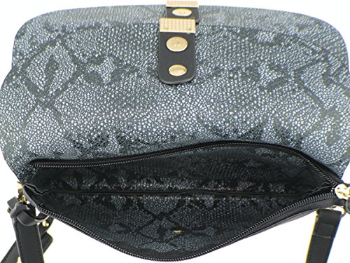 B BRENTANO Vegan Fashion Double-Flap Wristlet Clutch Crossbody Handbag (Black(N))