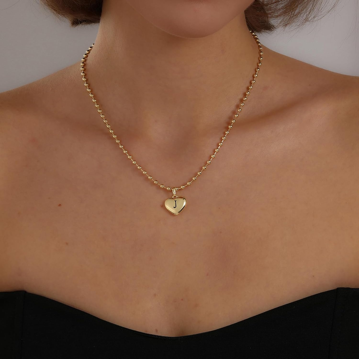 Heart Initial Necklaces for Women 14K Gold Silver Dainty Letter Charm Necklace Cute Bubble Personalized Name Pendant Ball Chain Necklace Non Tarnish Trendy Jewelry Gift - Image 2