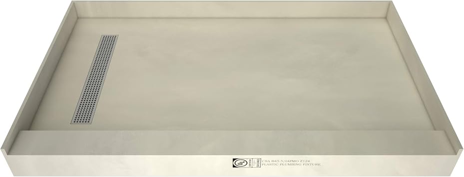 Tile Redi RT3660L-PVC-SQPC Shower Pan with Left Drain- Single Curb Shower Base, 2" PVC Drain, and Grate Included, 60" Width x 36" Depth