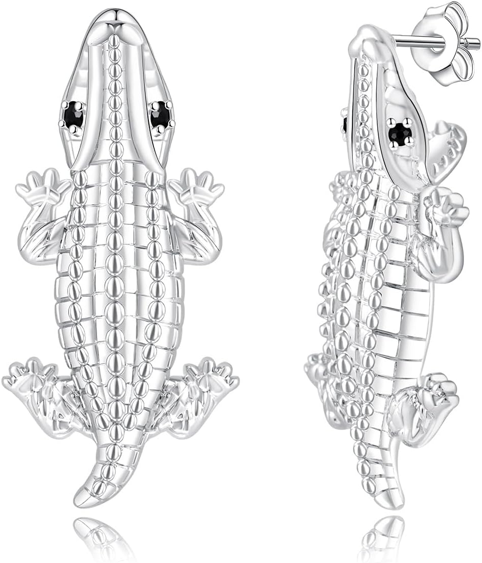 Alligator Stud Earrings for Women - Silver Hypoallergenic CZ Animal Bite Earring Jewelry Gifts