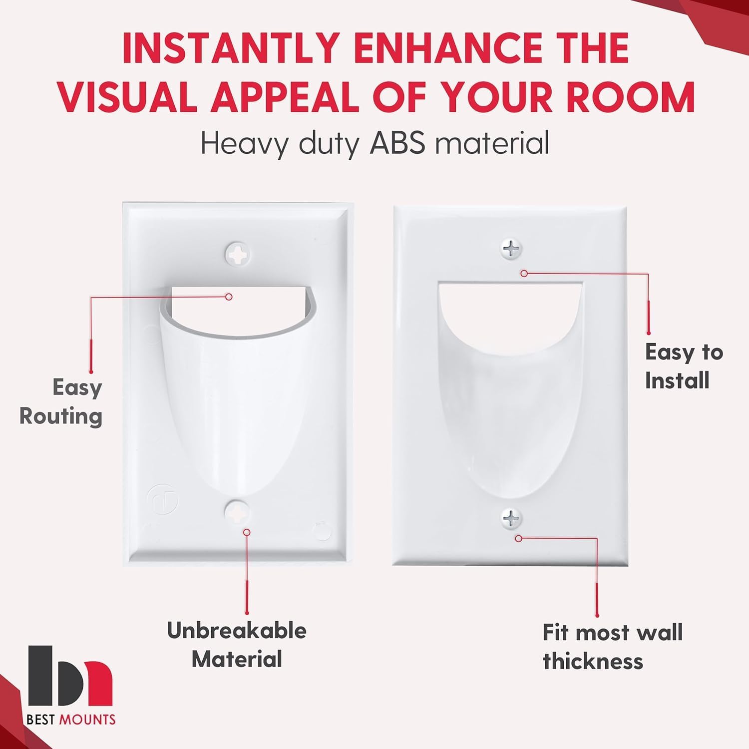 10 Pack Wall Plate & 12 Pack Bracket Single Gang - in Wall Cable Management Kit - Recessed Cable Wall Plate Pair with Single Gang Low Voltage Mounting Bracket - Decorator Cover for Low Voltage Cables