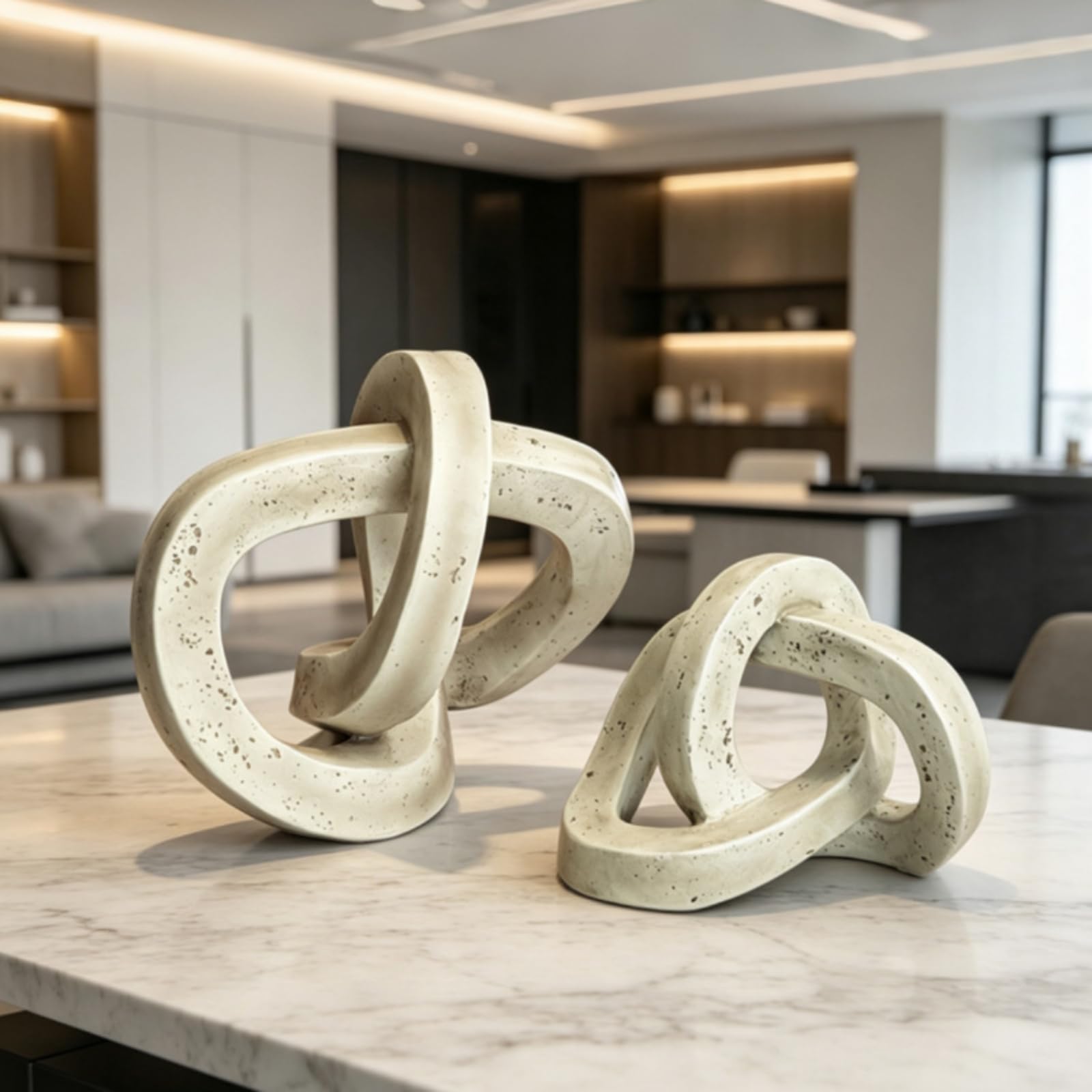 Escultura de Arte Abstracto Escultura Ornamento Hogar Estatuilla Figura con Lazo Orgánico y Superficie Texturada Adecuada para Dormitorio Salón Mesa, Pequeño - 23 13.8 17cm