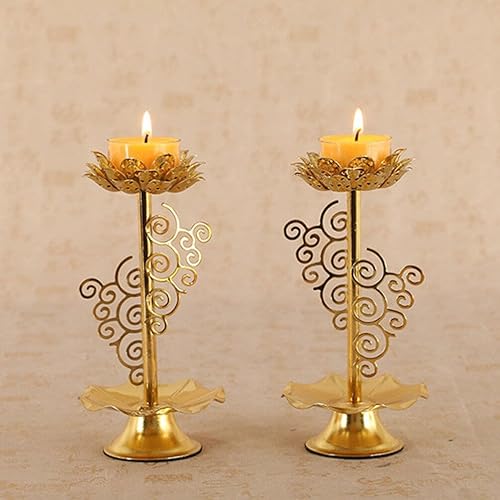 Miniatura 3 de Garneck 2 portavelas Diwali, portavelas budista Ghee, candelabro de aleación con base de loto, lámpara de flor de loto para oraciónmeditación (M)
