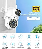 Vista 2 de EVERSECU Dual Lens Linkage 6MP WiFi PTZ Security Camera Outdoor, 360° View, Auto Tracking, Motion Detection, Color Night Vision, 2-Way Audio