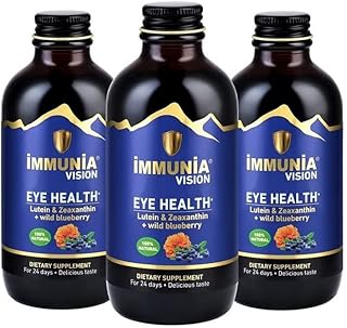 Immunia Vision - Wild Blueberry Concentrate + Lutein 20 mg. Eye Health Antioxidant Supplement. Liquid Formula. Delicious Taste. 5 ml/Day. 3-Pack