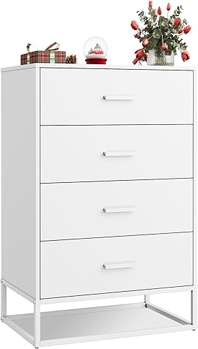 Miniatura 12 de WLIVE Cómoda de madera para dormitorio, cómoda de madera con 4 cajones, cómoda de dormitorio con marco de metal resistente para pasillo, sala de