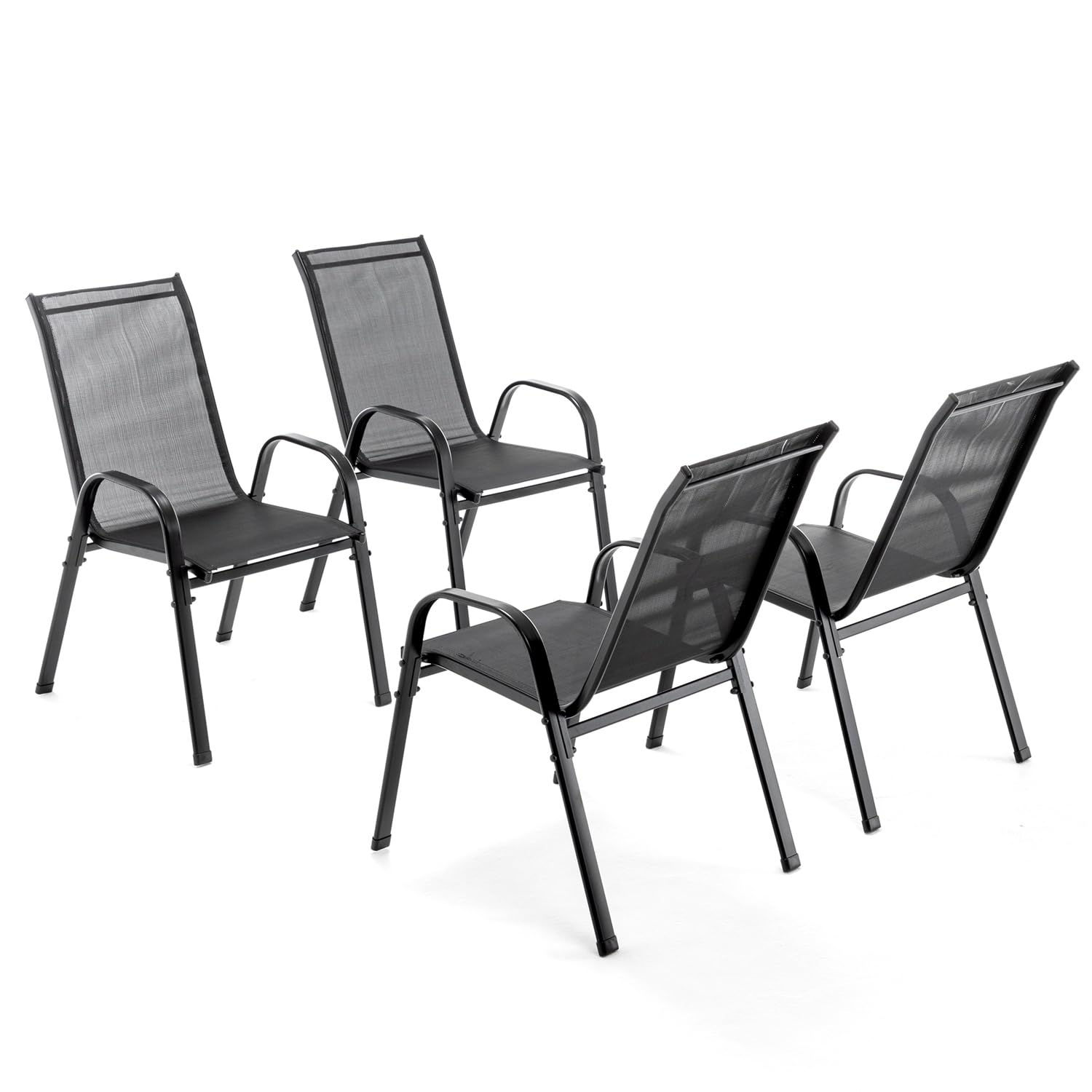 BIRCHTREE Garden Chairs Set of 4, Stackable Garden Furniture, Deck Chair, Weather-Resistant, Black Chairs for Outdoor Seating — image 1
