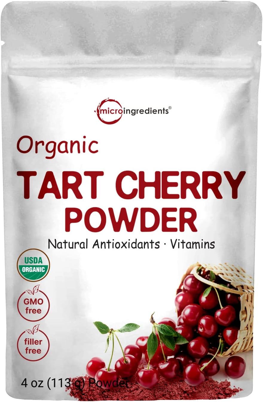 Organic Tart Cherry powder, 4oz | 100% Natural Fruit Powder | US Grown Tart Cherries Source | No Sugar & Additives | Great Flavor for Drinks, Smoothie, & Beverages | Non-GMO & Vegan Friendly
