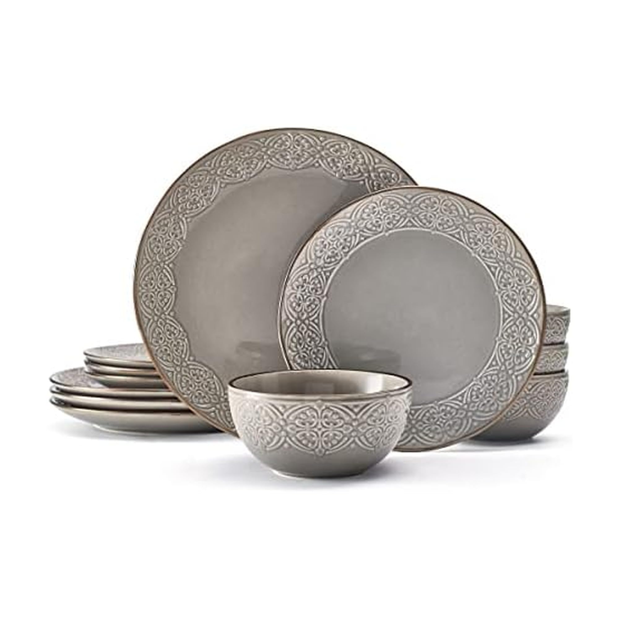 Emma 12 Piece Dinnerware Set, Service For 4, Gray