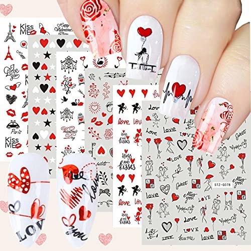 Valentines Heart Nail Art Stickers, Self-adhesive Nail Stickers Flower Sexy Lip Sweet Kiss and Others Nail Decals for Daily Wear and Valentines Gift, 6 Sheets of Tattoo Stickers for Women Girls Kids Nail Design Décor Accessories Valentines Heart Nail Art Stickers, Self-adhesive Nail Stickers Flower Sexy Lip Sweet Kiss and Others Nail Decals for Daily Wear and Valentines Gift, 6 Sheets of Tattoo Stickers for Women Girls Kids Nail Design Décor Accessories