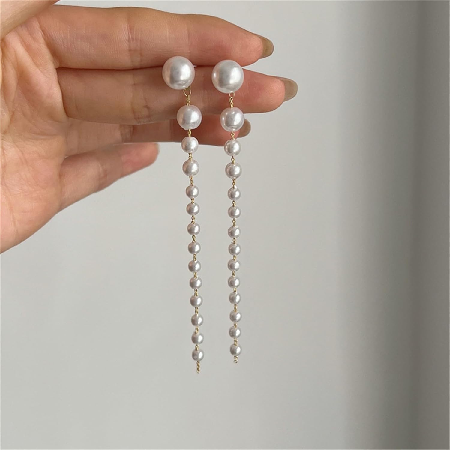 Pearl Earrings for Women Dainty Hoop Dngle Earrings Gold Bow Earrings Stud Elegant Jewelry Long Silver Pearl Drop Earrings for Bridal Wedding(G-Gold) - Image 7