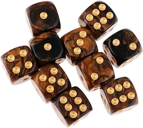 Miniatura 2 de 10 dados poliédricos D6 de 0.632 pulgadas de acrílico para juegos de mesa RPG MTG DND (negro dorado)