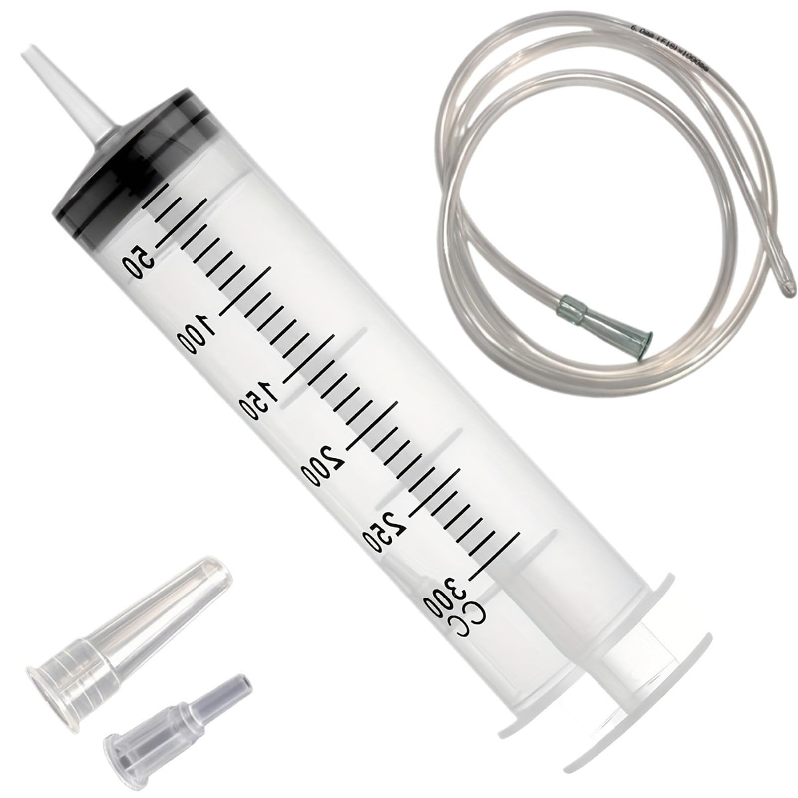 Generico Siringa da 100-500 ml con Tubo da 1 m - per Uso in Laboratorio, trasferimento di liquidi e Cura delle Piante, Grande capacità(300ml4PCS)