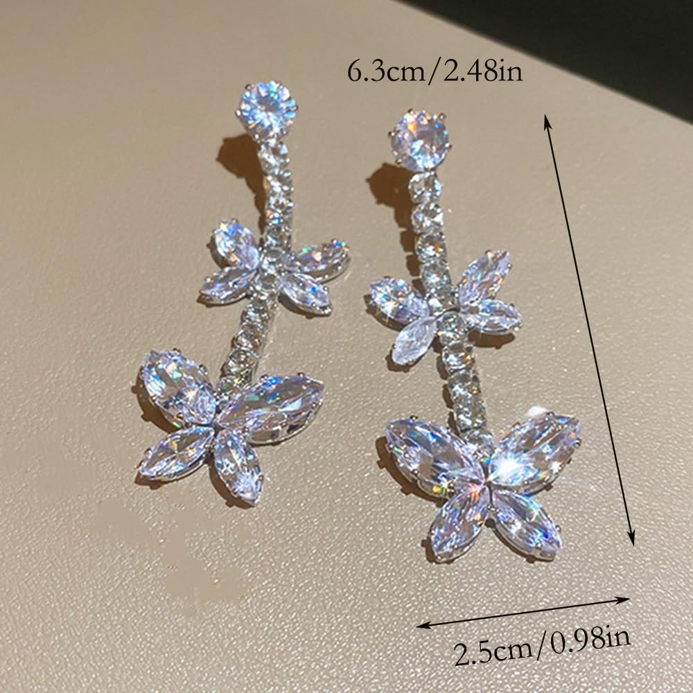 Wiwpar 2PCS Crystal Rhinestone Butterfly Bridal Wedding Necklace Earrings Set Silver Bow Butterfly Pendent Collar Tassel Chain Choker Necklace and Earrings Set for Party Costume Dressy Accessory - Image 9